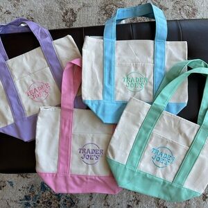NEW LIMITED Trader Joe's Mini Pastel Canvas Tote Bags, Bundle of 4